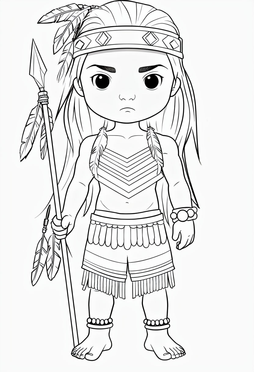 Determined Cartoon Character with Spear Line Art Poster