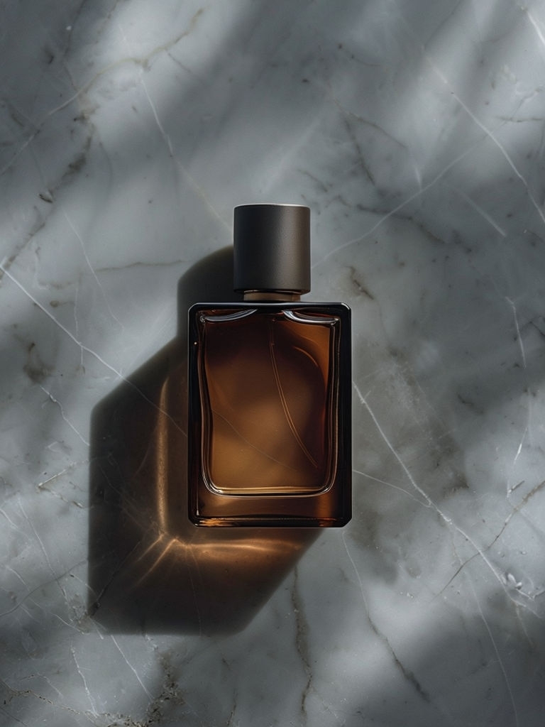 Elegant Dark Amber Glass Perfume Bottle Mockup