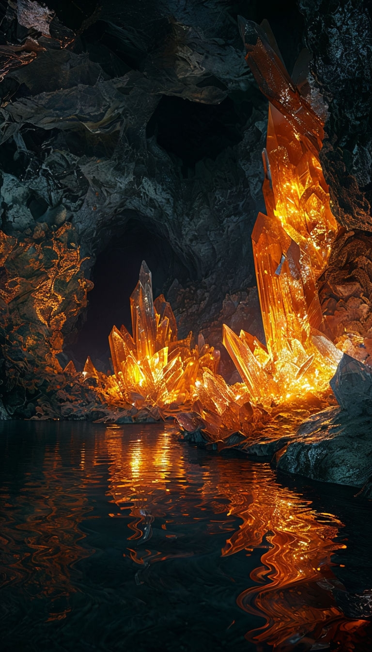Mysterious Subterranean Cave with Illuminated Crystals Mobile Wallpaper