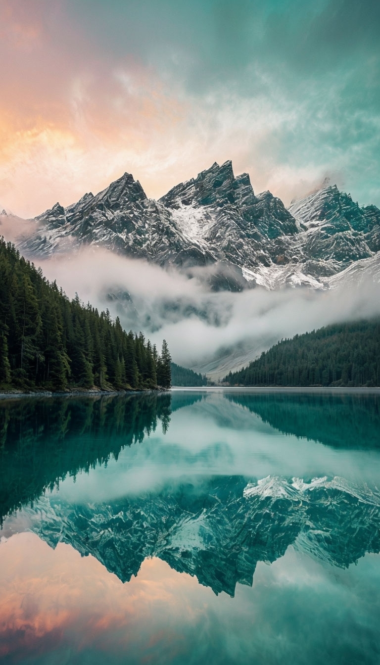 Tranquil Turquoise Lake and Snow-Capped Mountains Mobile Wallpaper