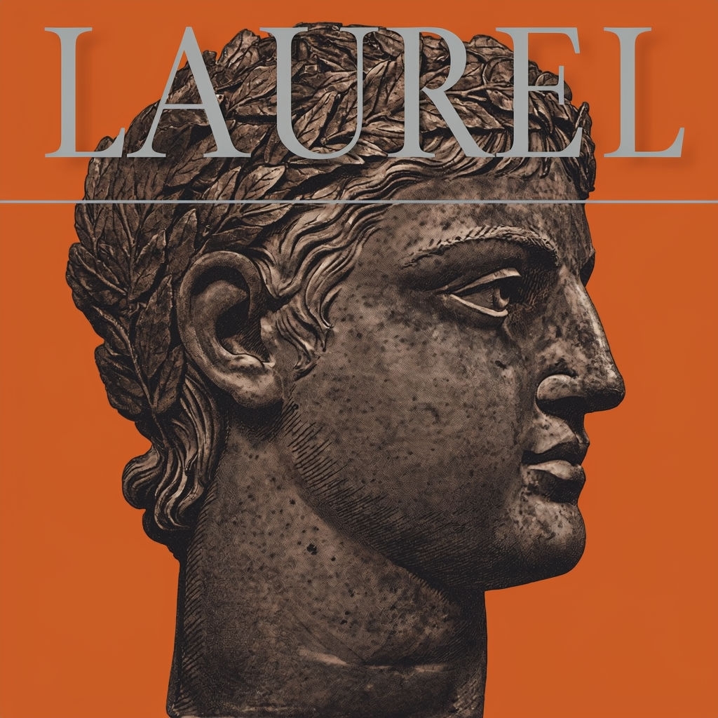 Monochromatic Laurel Bust Illustration on Burnt Orange Background Spotify Album Cover