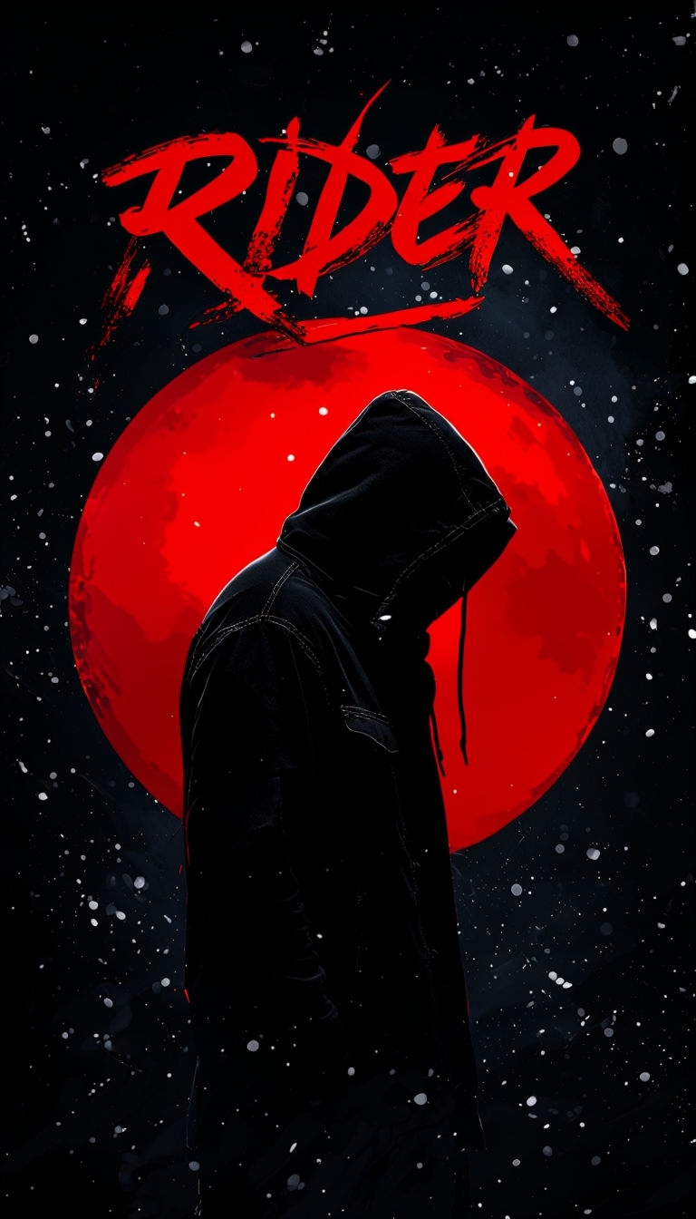 Mysterious Hooded Figure with Red Sun Moon Background Mobile Wallpaper
