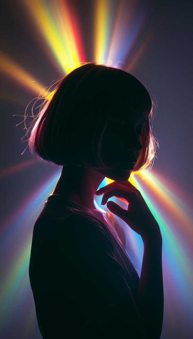 Dramatic Silhouette Portrait with Colorful Light Beams Mobile Wallpaper