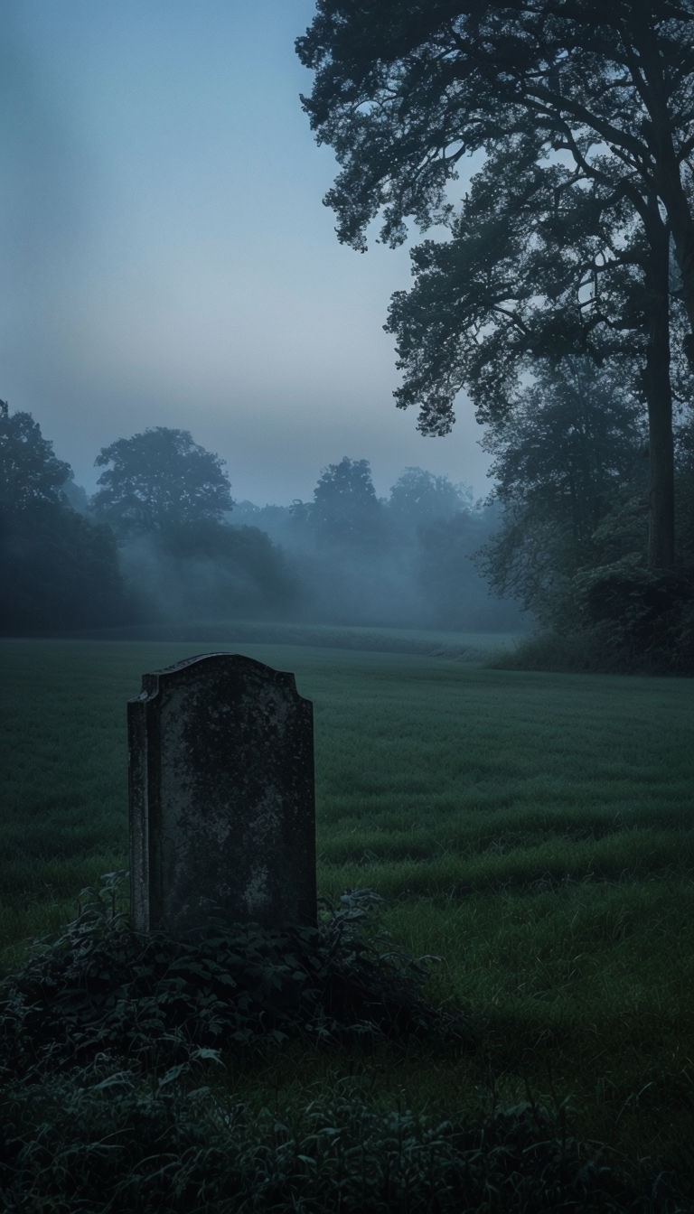 Somber Gravestone Landscape with Misty Haze Mobile Wallpaper