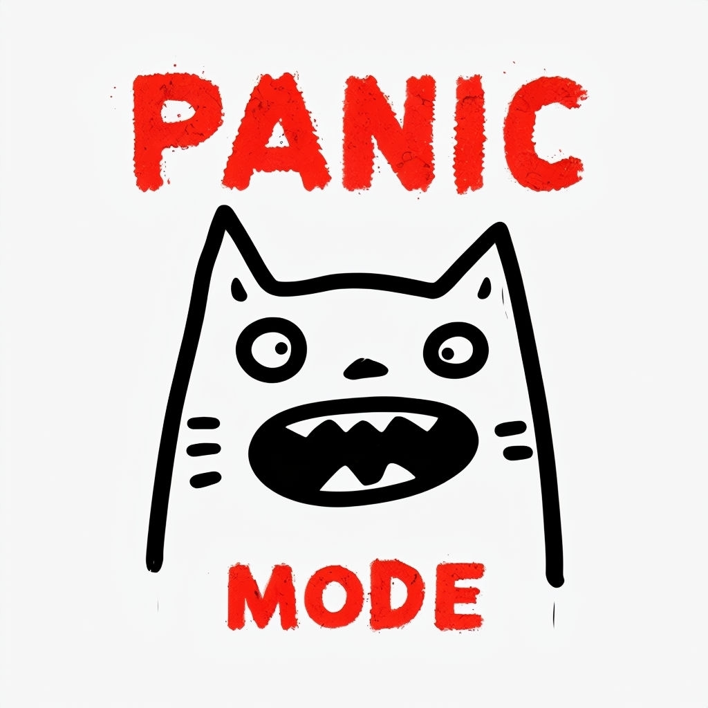 Panic Mode Black Cat Cartoon Illustration T-Shirt