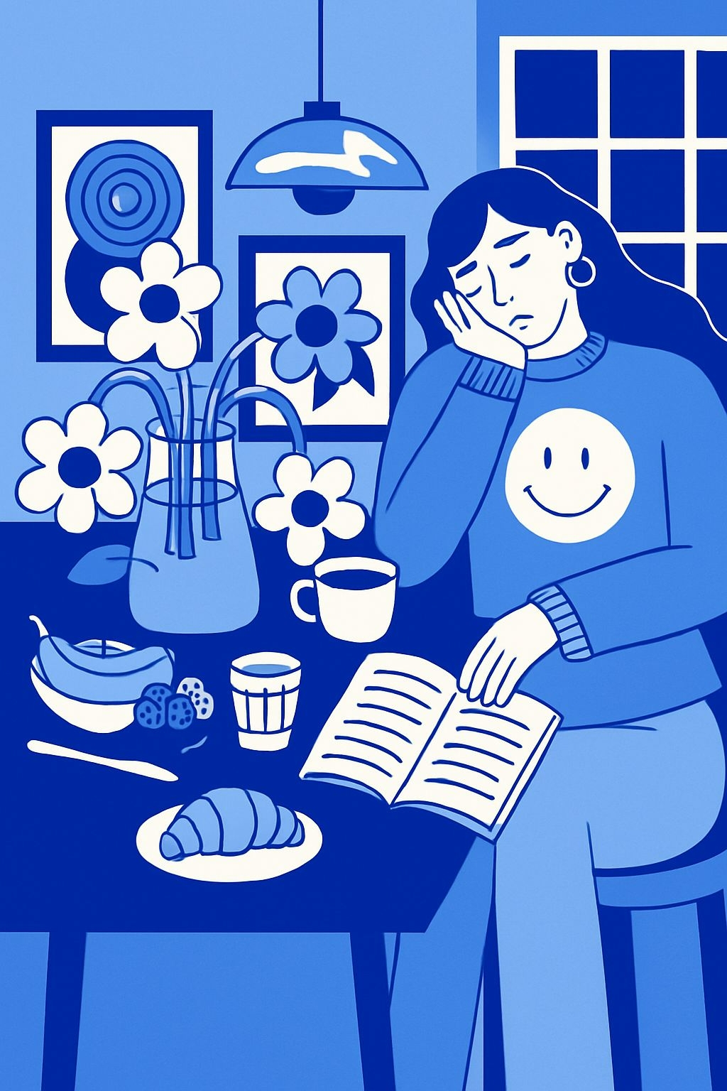 Bored Woman with Smiley Sweater Minimalist Illustration T-shirt