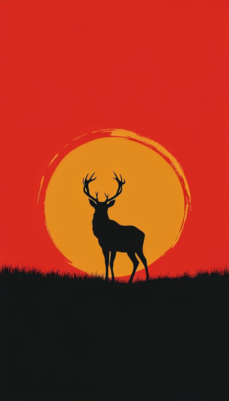 Serene Sunset Elk Silhouette Minimalist Illustration Phone Case Cover