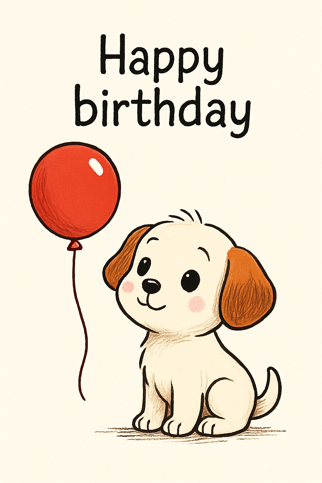 Adorable Puppy Birthday Card Illustration with Red Balloon