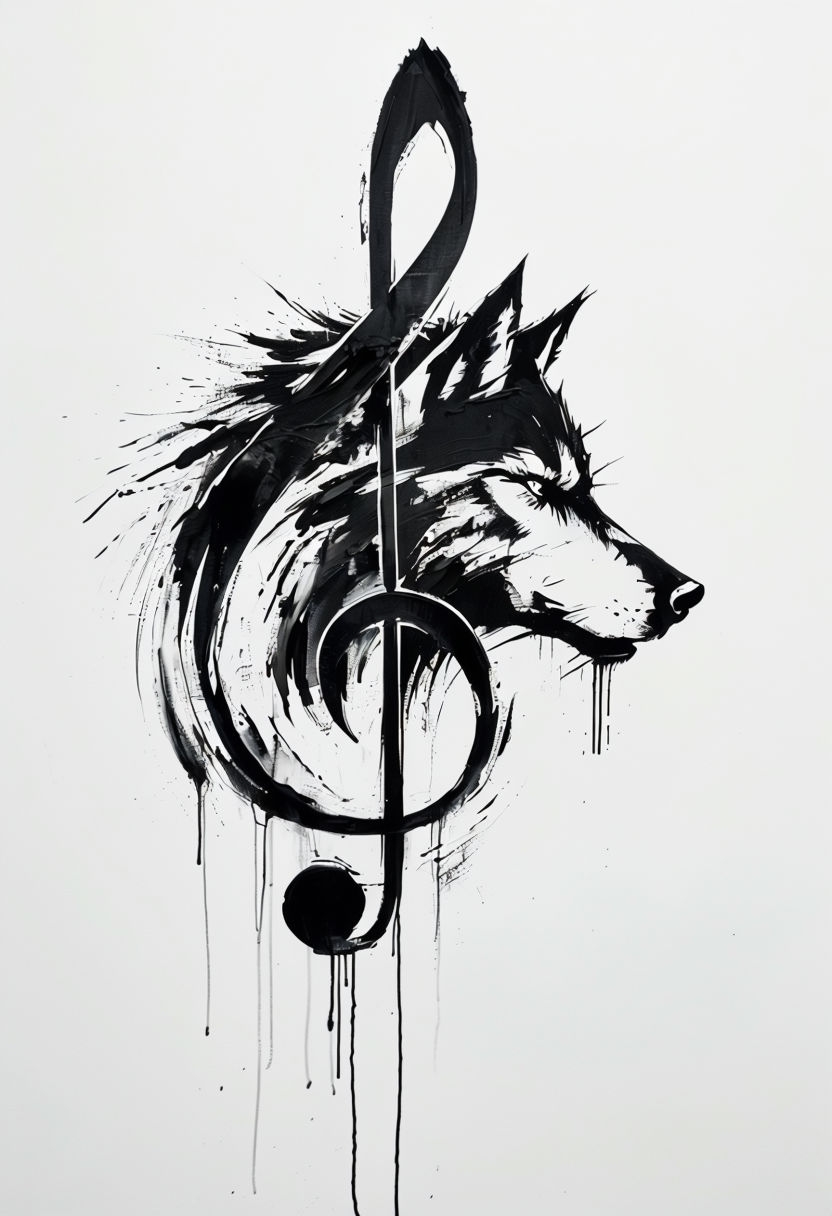 Wolf and Treble Clef Ink Art T-shirt