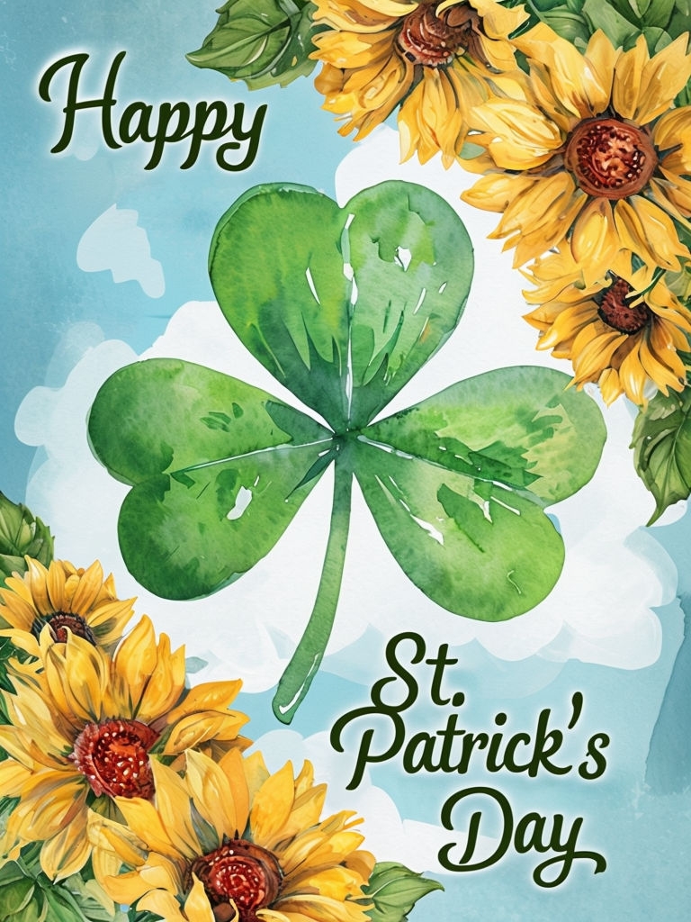 Vibrant St. Patrick's Day Shamrock and Sunflowers Greeting Card