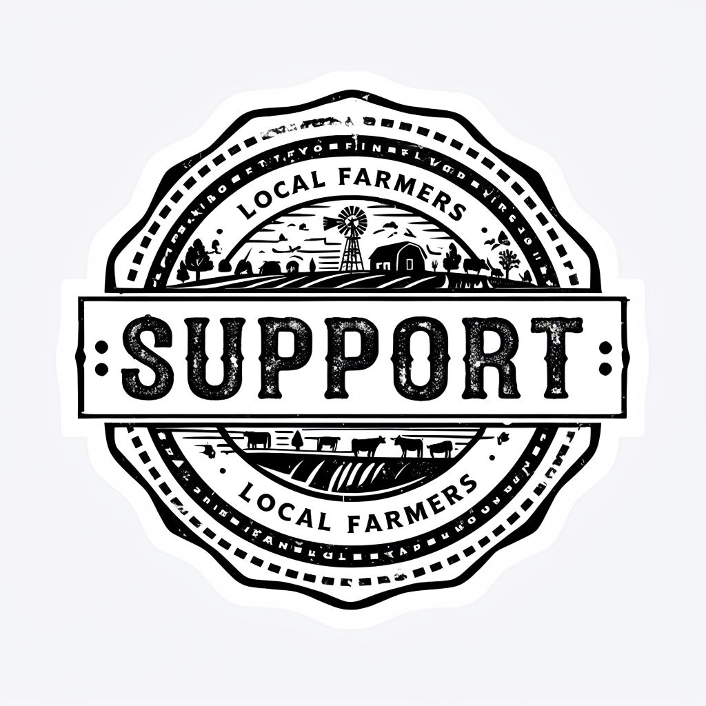 Vintage Support Local Farmers Circular Stamp Sticker