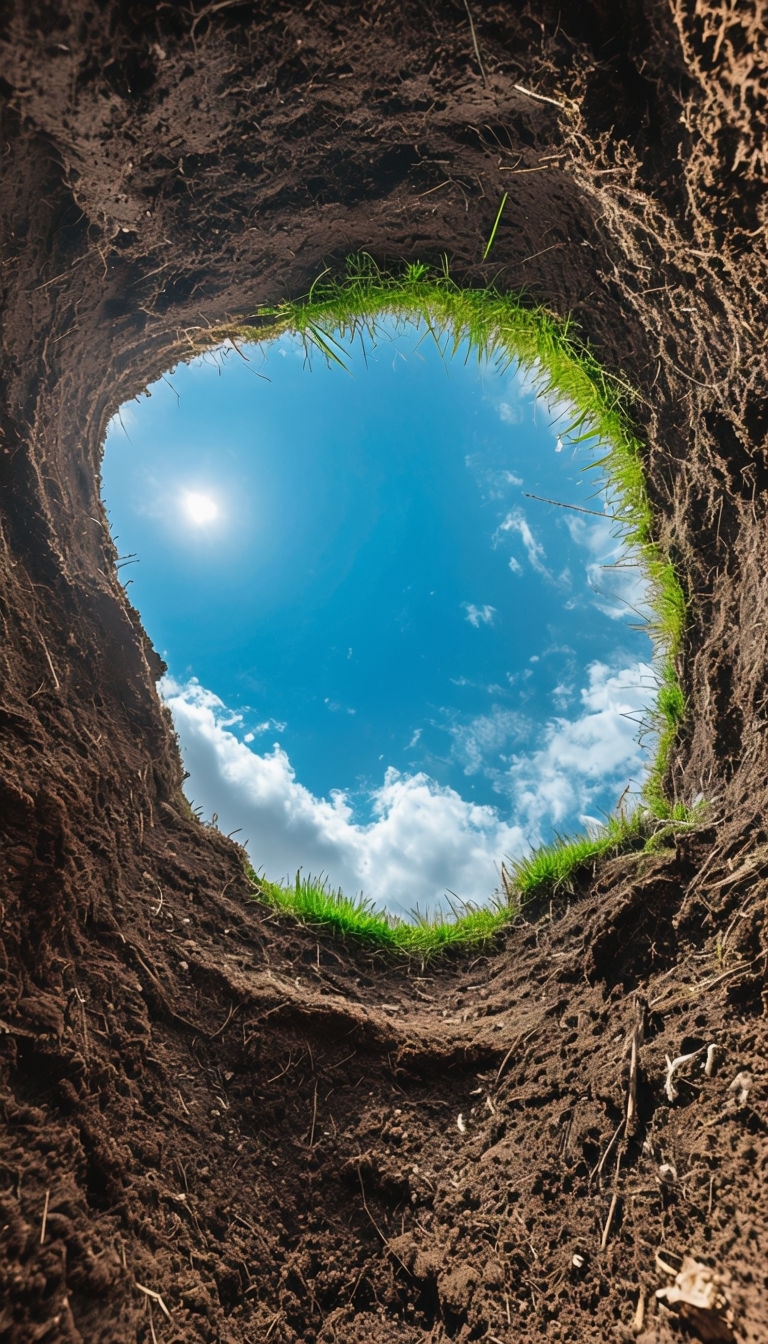 Inspiring Earth-Filled Trench View with Blue Sky Mobile Wallpaper