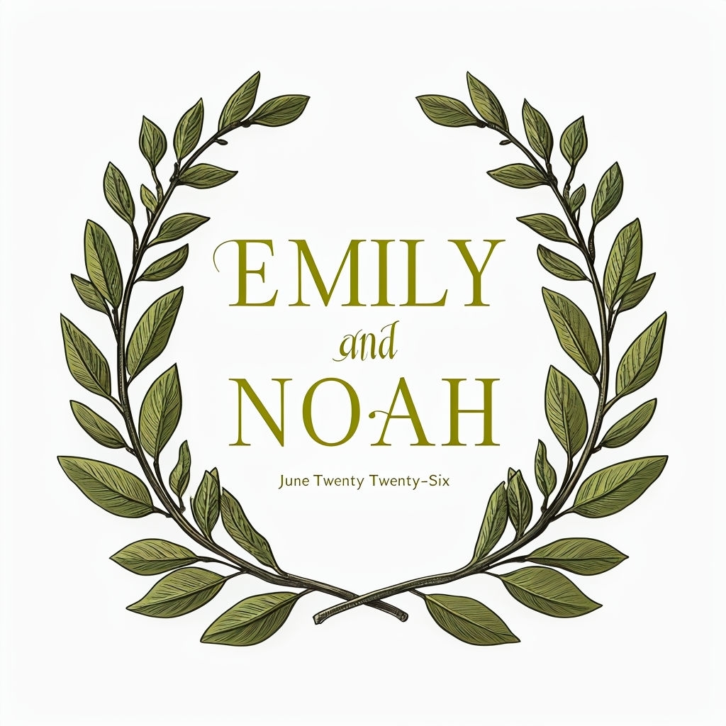 Elegant Emily and Noah Laurel Leaves Monogram Design