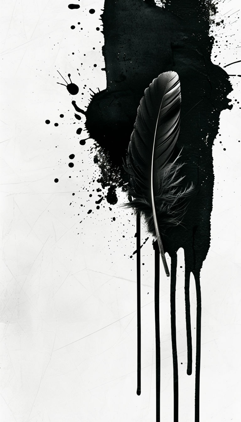 Bold Grunge Black Ink and Feather Design Mobile Wallpaper