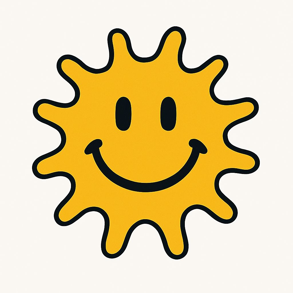 Cheerful Stylized Sun Smiley Face Digital Illustration Sticker