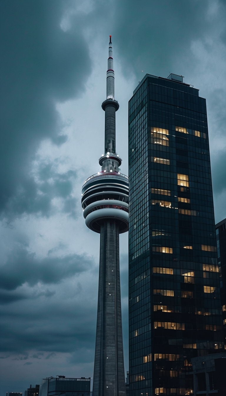Dramatic CN Tower and Skyscraper Photograph for Mobile Wallpaper