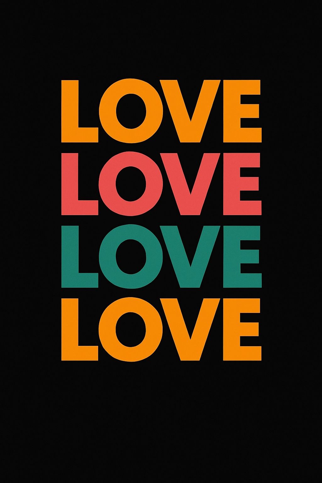 Vibrant Love Typography Design on Black Background T-Shirt