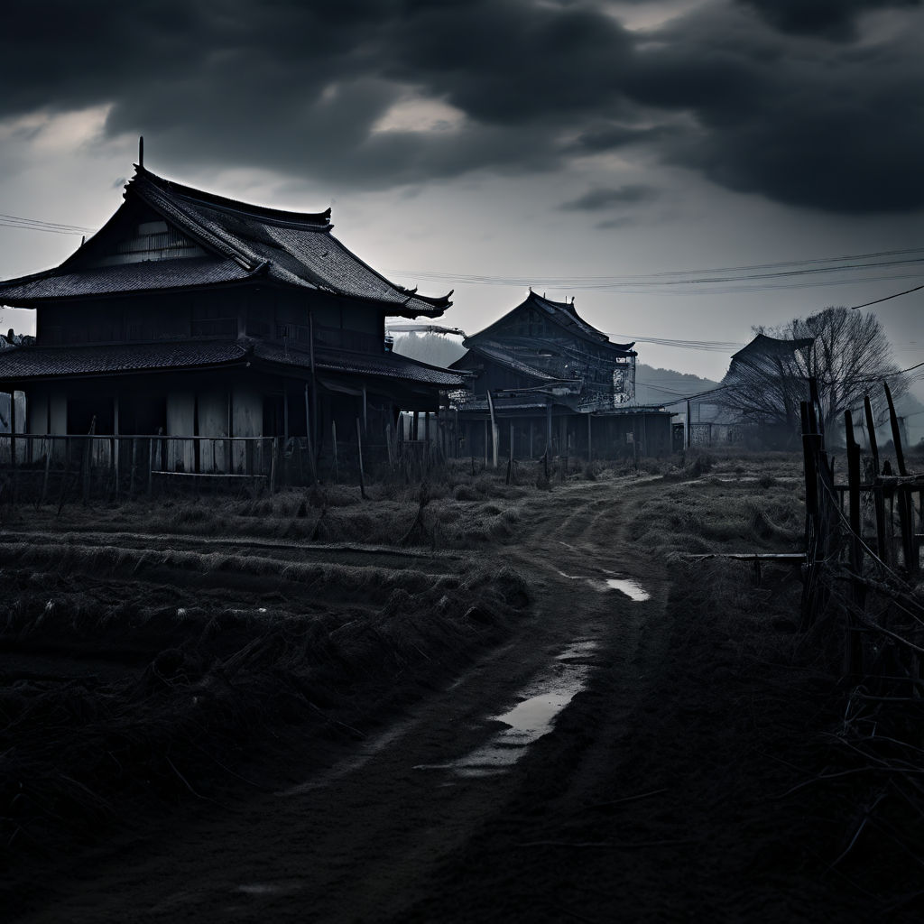 Dark twisted scary rural japanese farmland. Horror themed. m... by ...