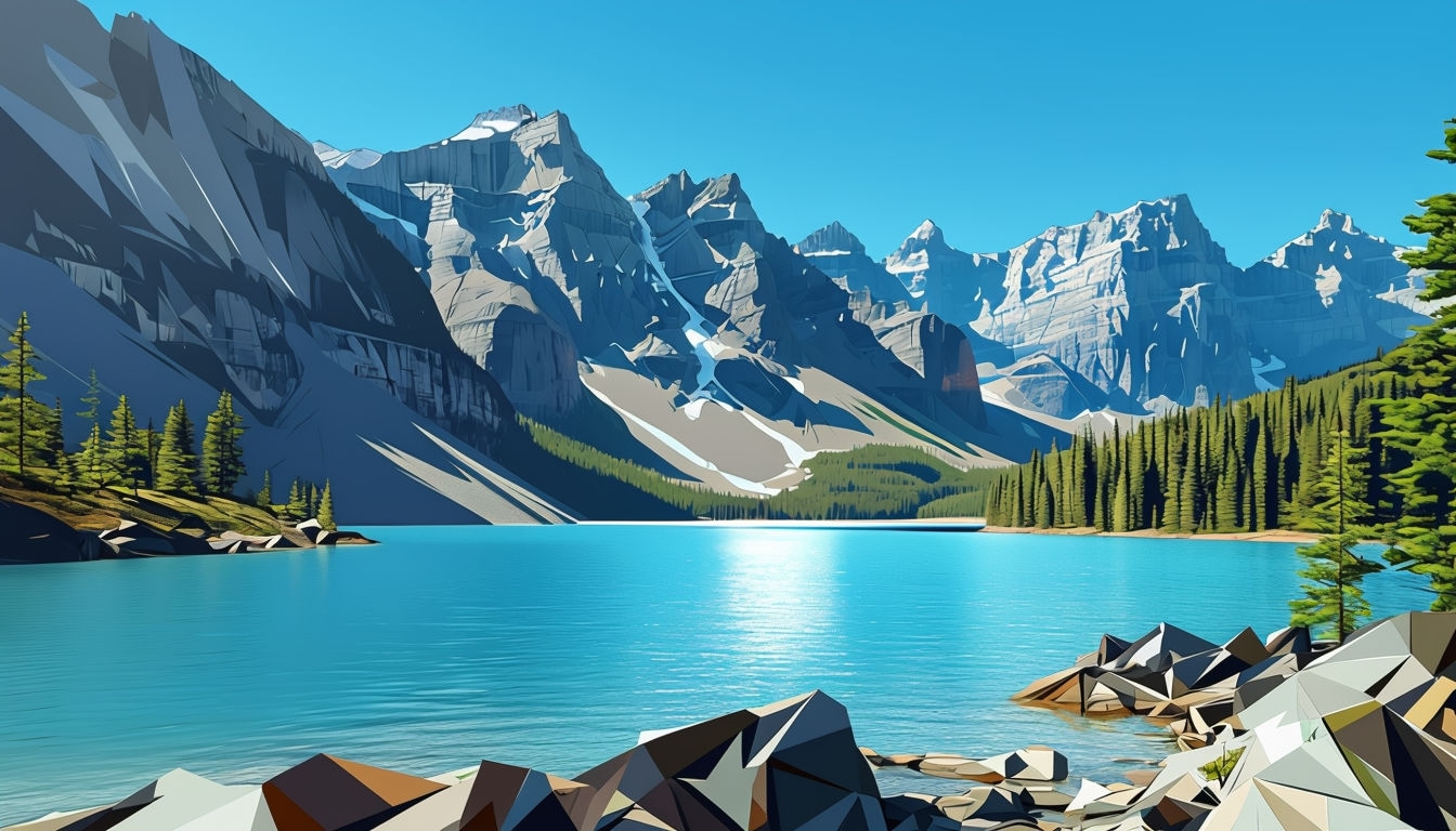 Serene Mountain Lake Vector Art Travel Poster Backgrounds