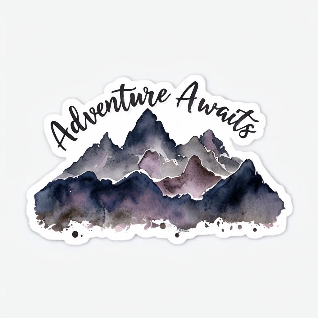 Adventure Awaits Watercolor Mountain Range Sticker