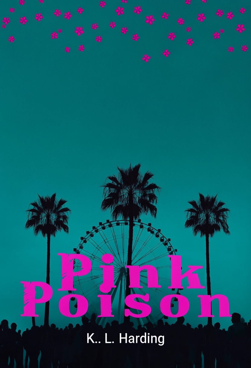 Vivid Pink Poison EBook Cover with Palm Trees and Ferris Wheel