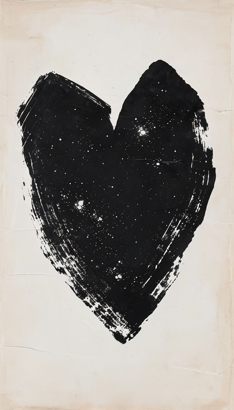 Black Heart with Starry Texture Minimalist Phone Case Cover