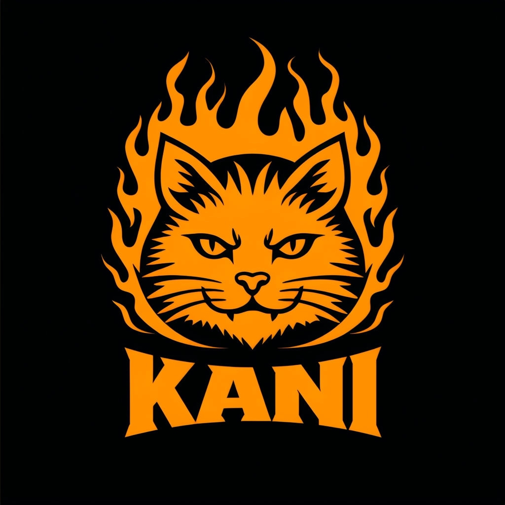 Stylized Cat Face with Flames Minimalist Logo T-Shirt