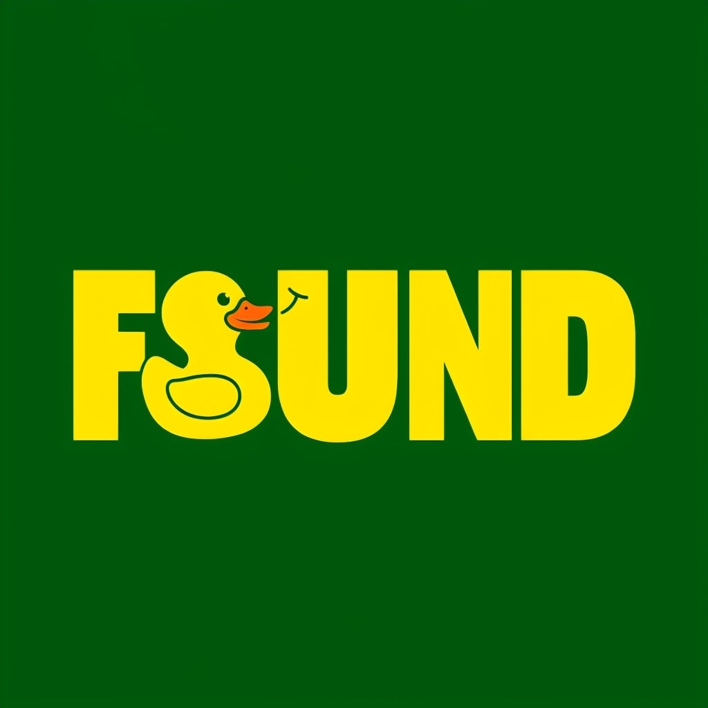 Playful Yellow Duck Ducky Found Logo on Forest Green Background