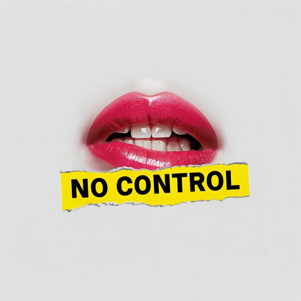 Vibrant Red Glossy Lips with 'No Control' Banner Social Media Post