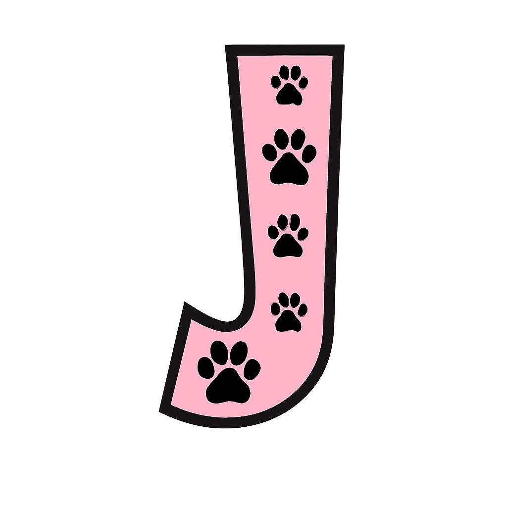 Playful Pink Letter J with Paw Prints Illustration Sticker