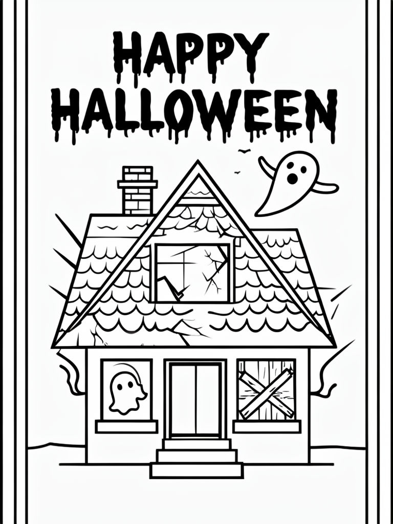 Haunted House Halloween Coloring Page for Kids Art