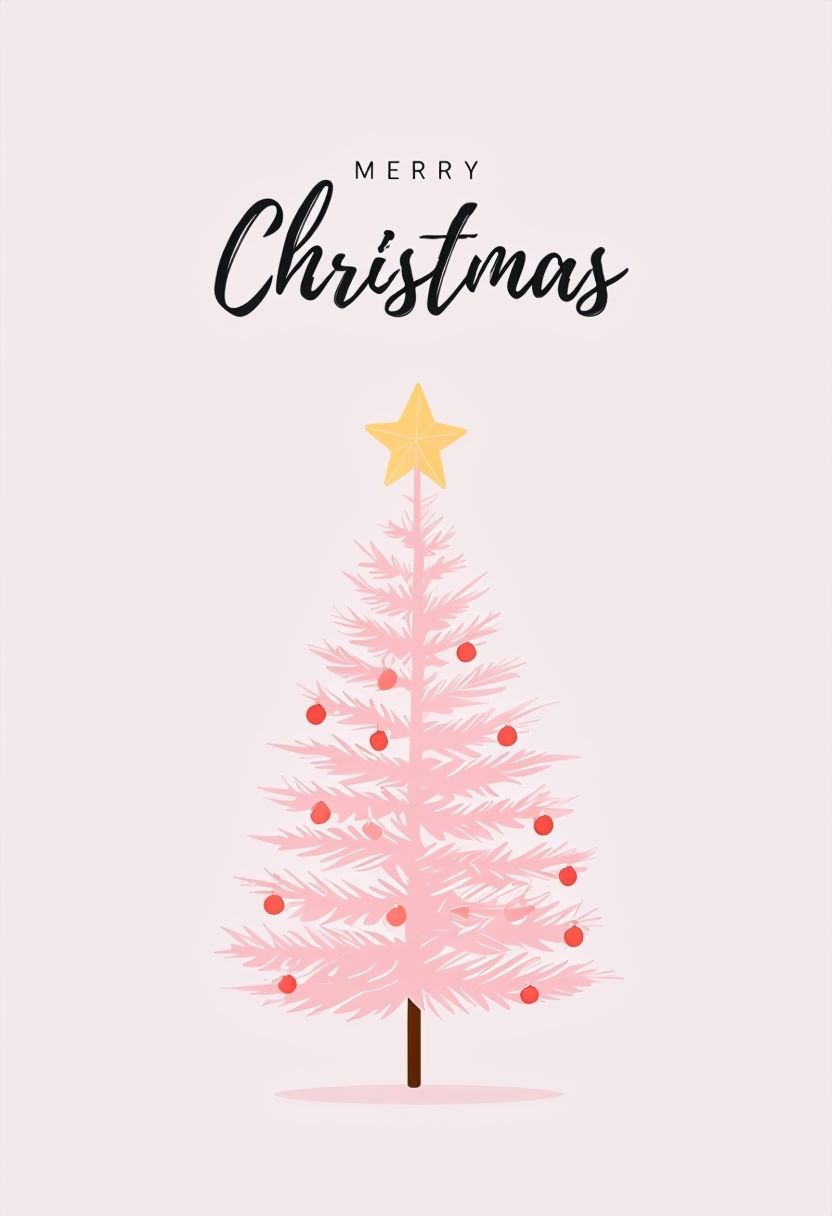 Minimalist Pink Christmas Tree Holiday Greeting Card Design