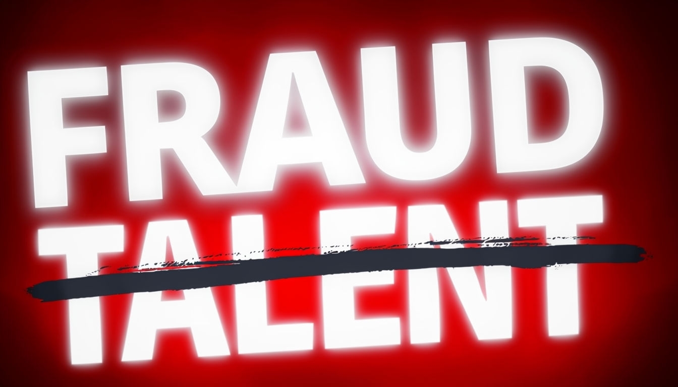 Intense Fraud Talent Graphic with Striked Out Text Social Media Post