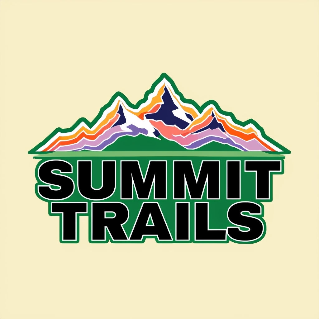 Vibrant Summit Trails Logo with Mountain Design and Bold Text Logo