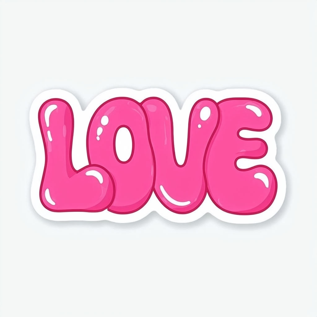 Vibrant Pink LOVE Bubble Letters Cartoon Sticker