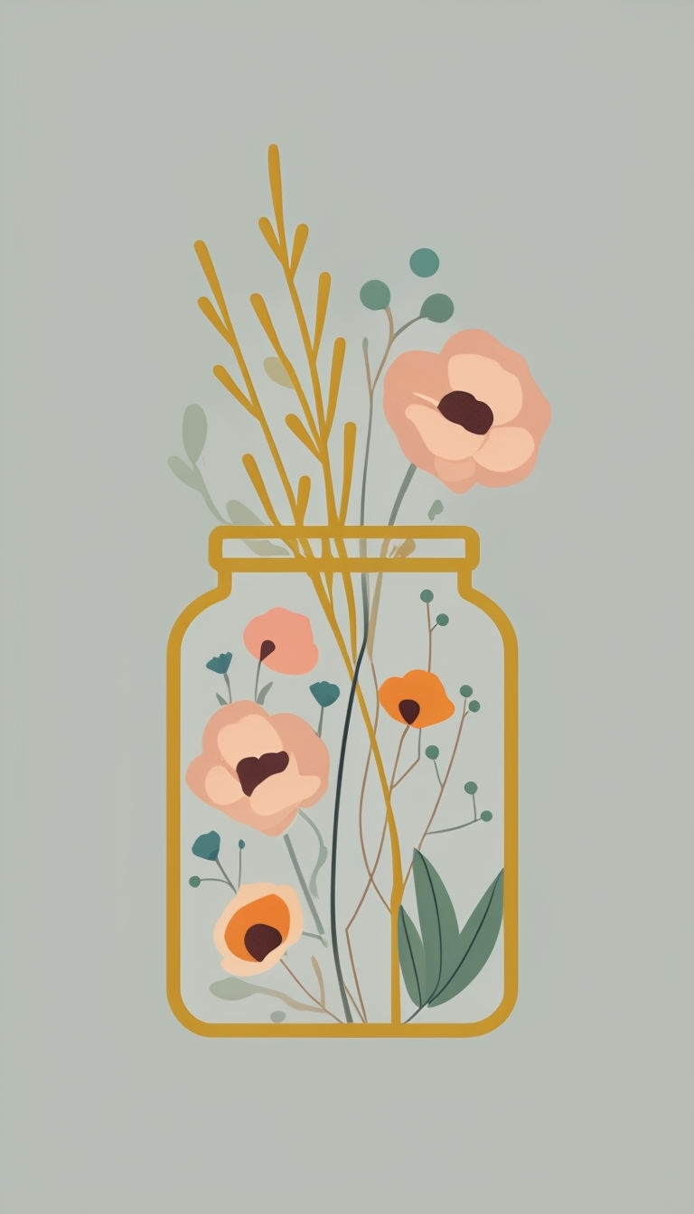 Minimalist Floral Glass Jar Illustration for Phone Case Cover