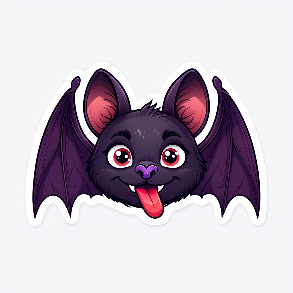 Cute Cartoon Bat Face Illustration with Playful Expression Sticker