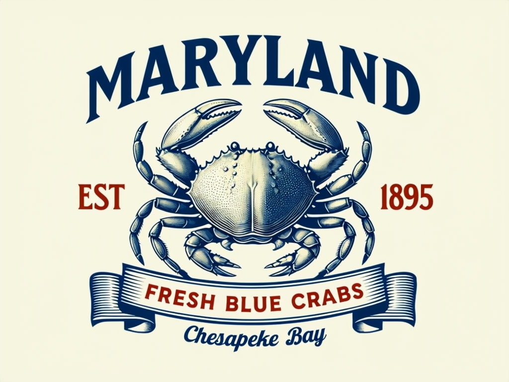 Vintage Maryland Blue Crab Logo Design T-Shirt