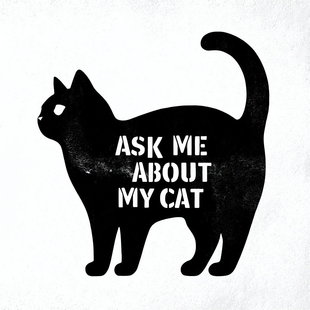 Bold Black Cat Outline with 'Ask Me About My Cat' Sticker