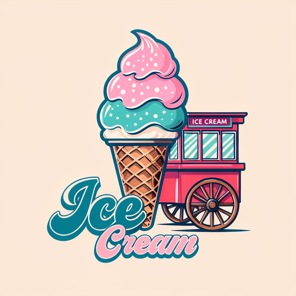 Vintage Ice Cream Cone Logo with Classic Cart Design