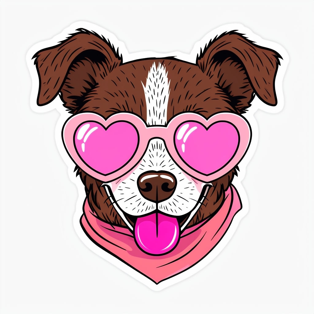 Playful Cartoon Dog Face with Heart Sunglasses Sticker