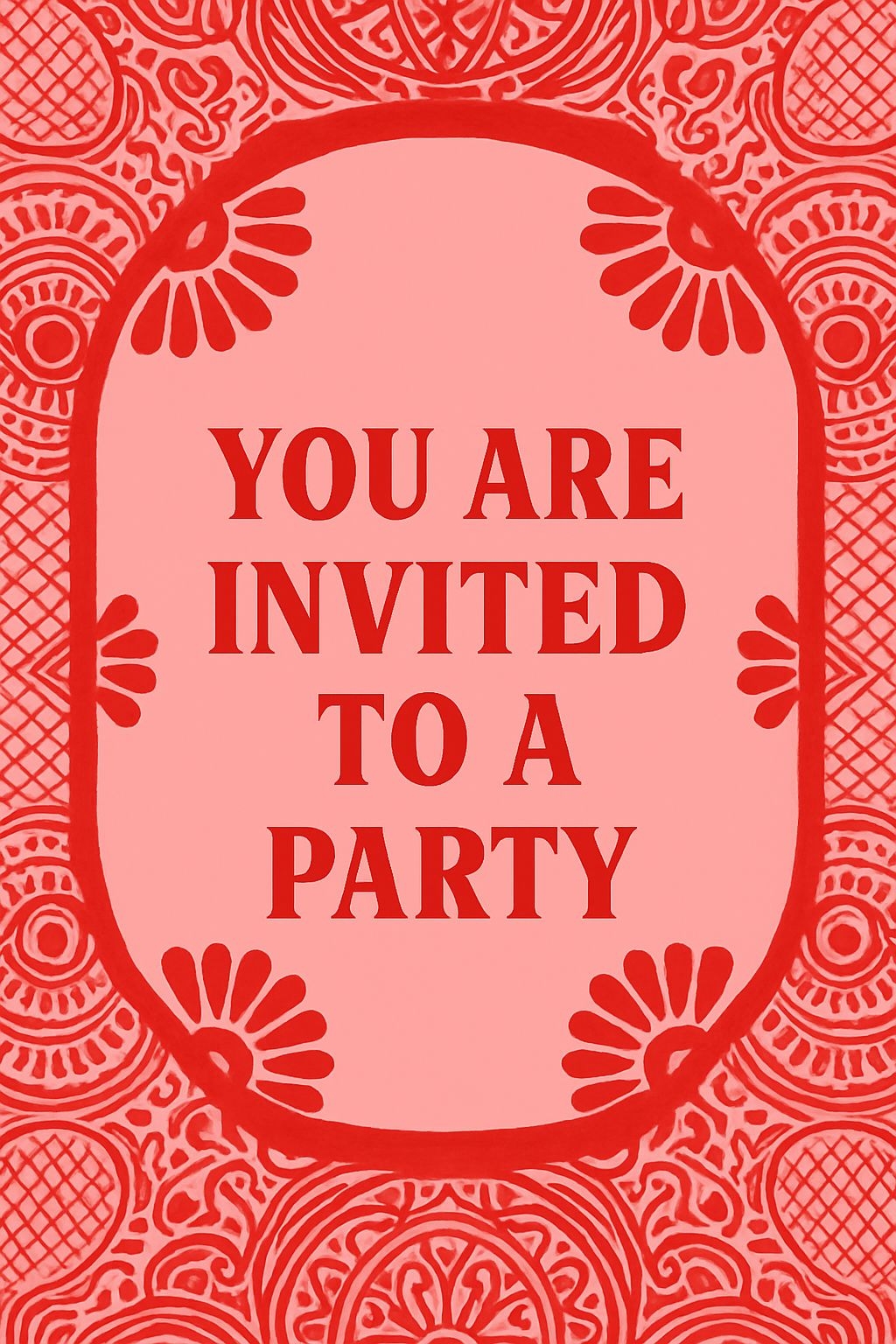 Vibrant Party Invitation with Floral Design and Bold Text Card