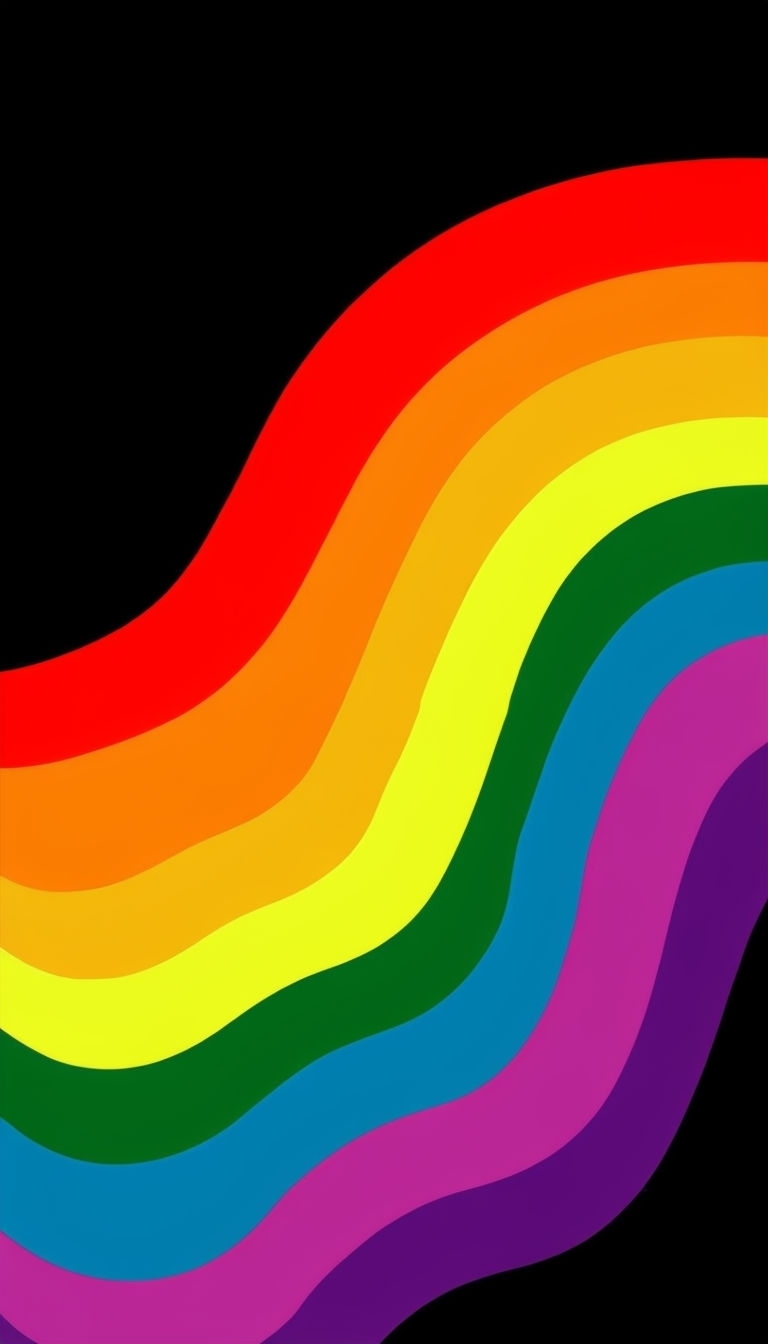 Vibrant Wavy Rainbow Stripes on Black Background Wallpaper