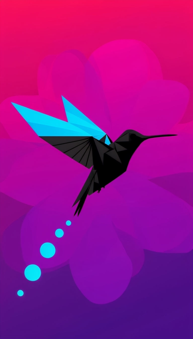 Minimalist Geometric Hummingbird Art on Vibrant Gradient Phone Case Cover