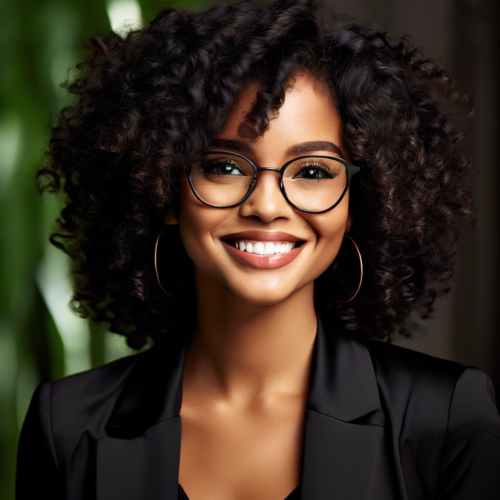 Black woman curly hair with glasses