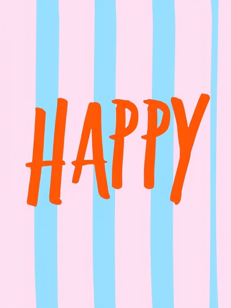 Bright Orange 'HAPPY' Hand-Drawn Typography Minimalist Poster