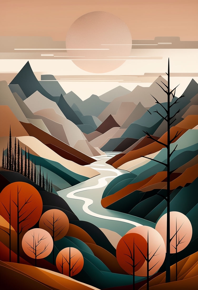 Serene Abstract Natural Landscape Illustration Poster