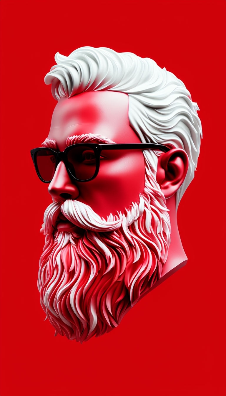 Striking 3D Bearded Man's Face Profile Art on Vibrant Red Background Mobile Wallpaper