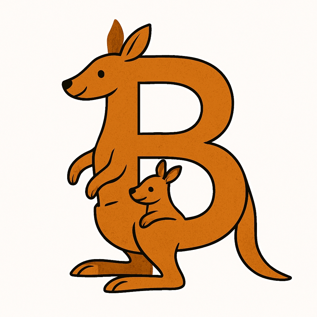 Whimsical Kangaroo Letter B Cartoon Illustration Sticker