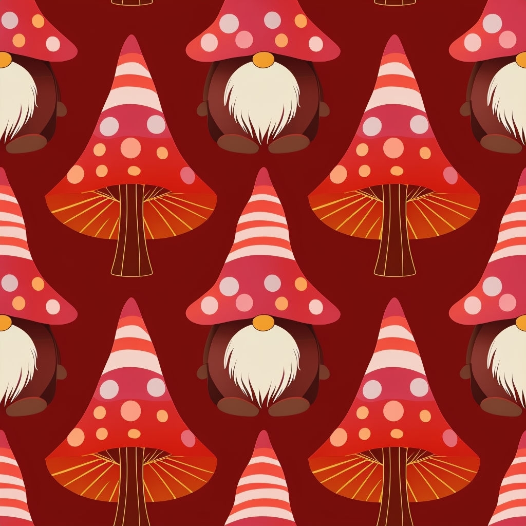 Whimsical Gnome and Mushroom Seamless Pattern Design